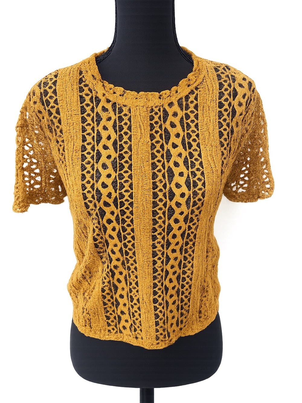 Zara Trafaluc Mustard Lace Crochet Crop Top Boho Festival Size S Like New